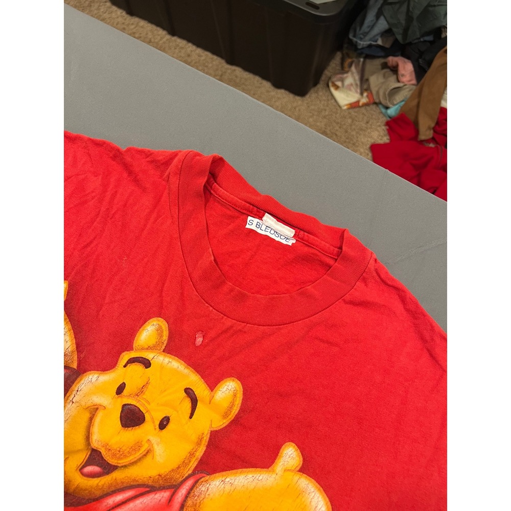 Vintage Disney Winnie the Pooh T Shirt Red Double Sided Graphic 90s Large - Picture 5 of 7
